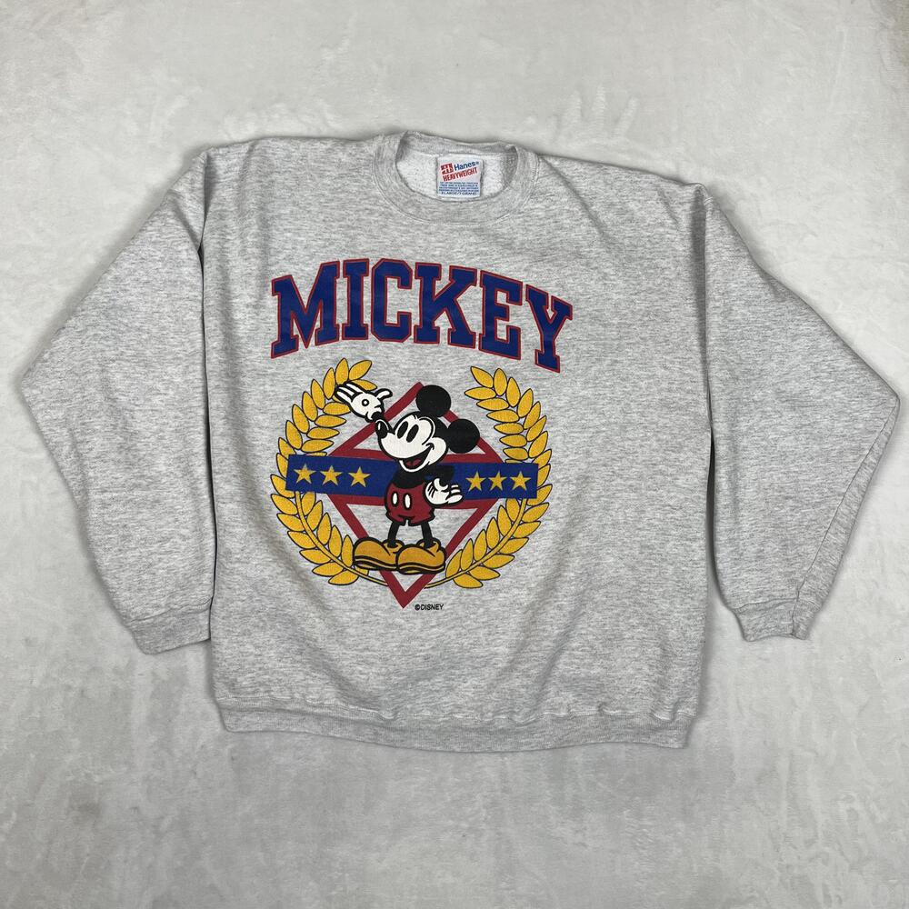 Vintage Mickey Mouse Hanes Sweatshirt Mens XL Gray Heavyweight Fleece 90s
